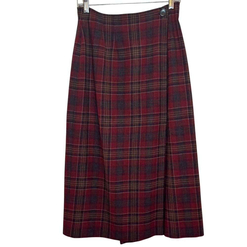 Vintage Pendleton 100% Pure Wool Plaid Size 8 Midi Length Wrap Skirt Wool Mark